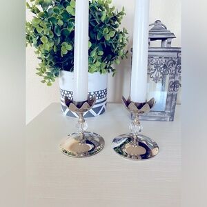 Vintage Elegance EP Brass candle holder set silver  and crystal centerpiece